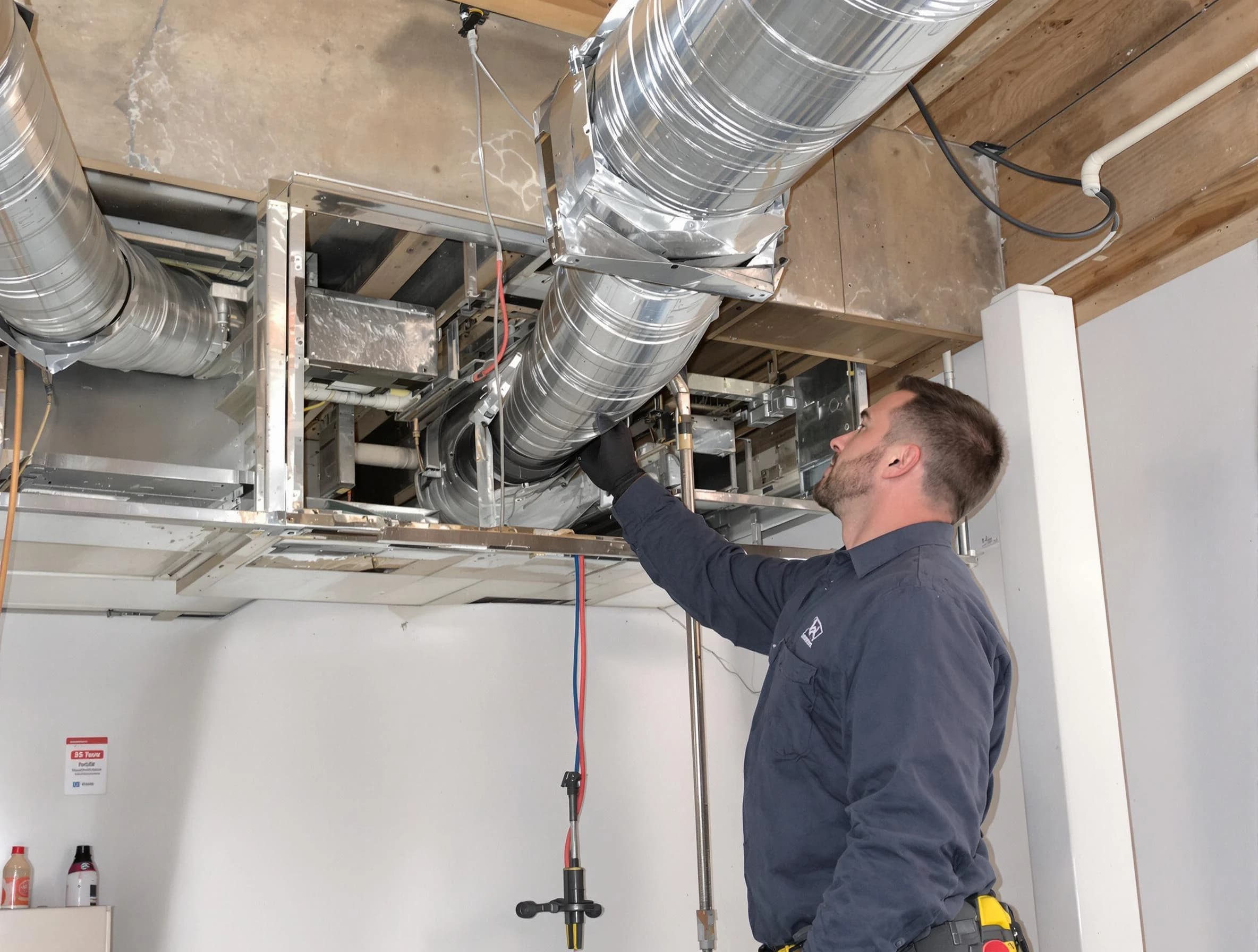 Golden Air Duct Cleaning technician performing professional air duct repair using specialized tools in Golden