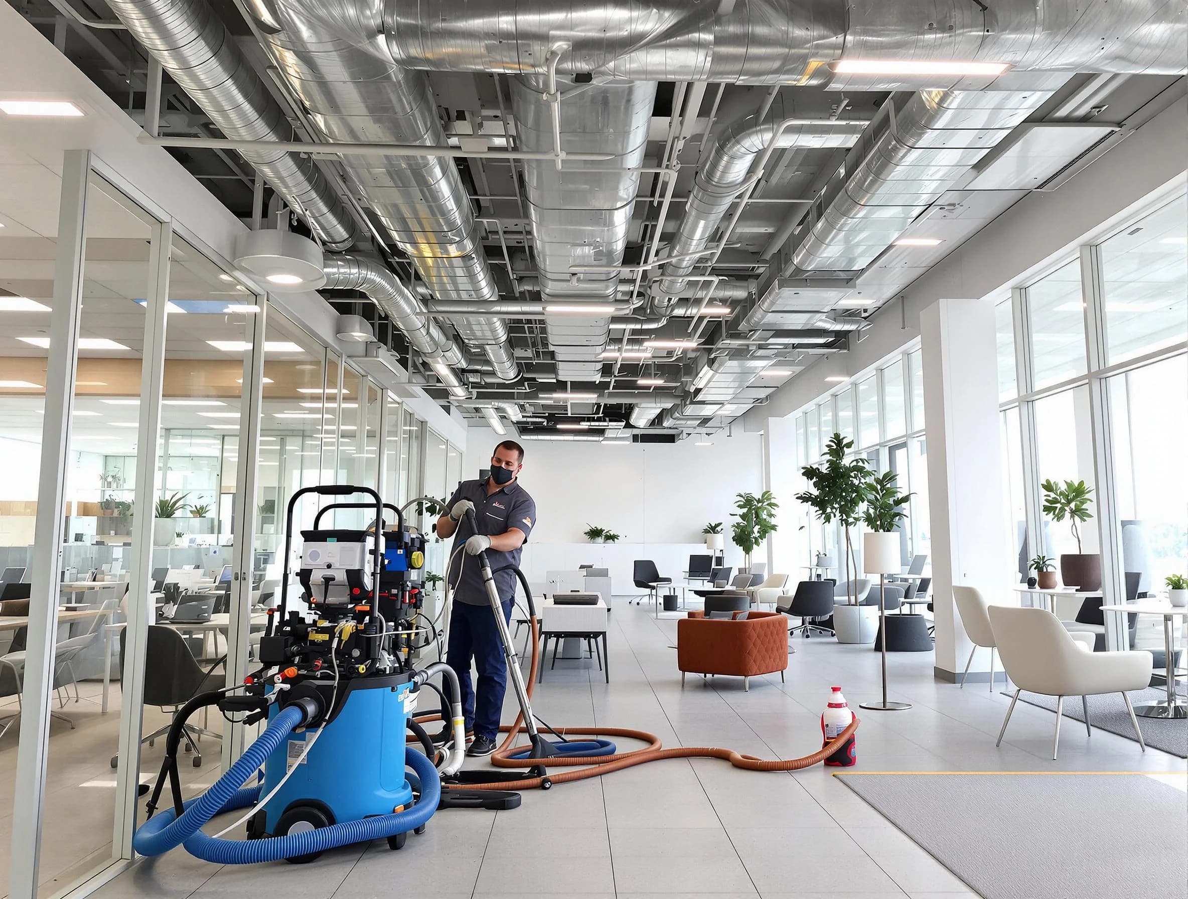 Golden Air Duct Cleaning team conducting comprehensive commercial duct cleaning at a business location in Golden