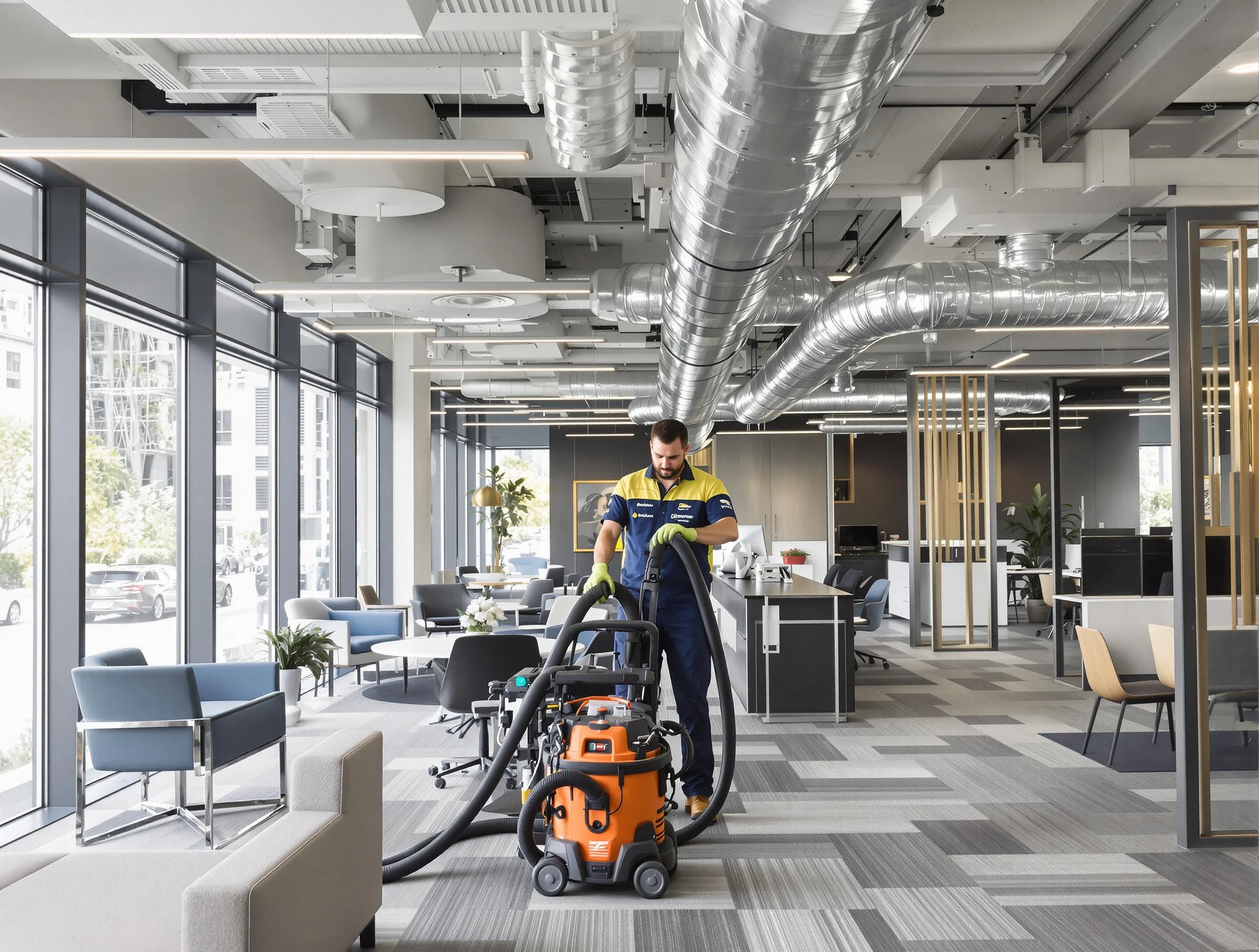 Golden Air Duct Cleaning team performing thorough commercial duct cleaning at a Golden business center